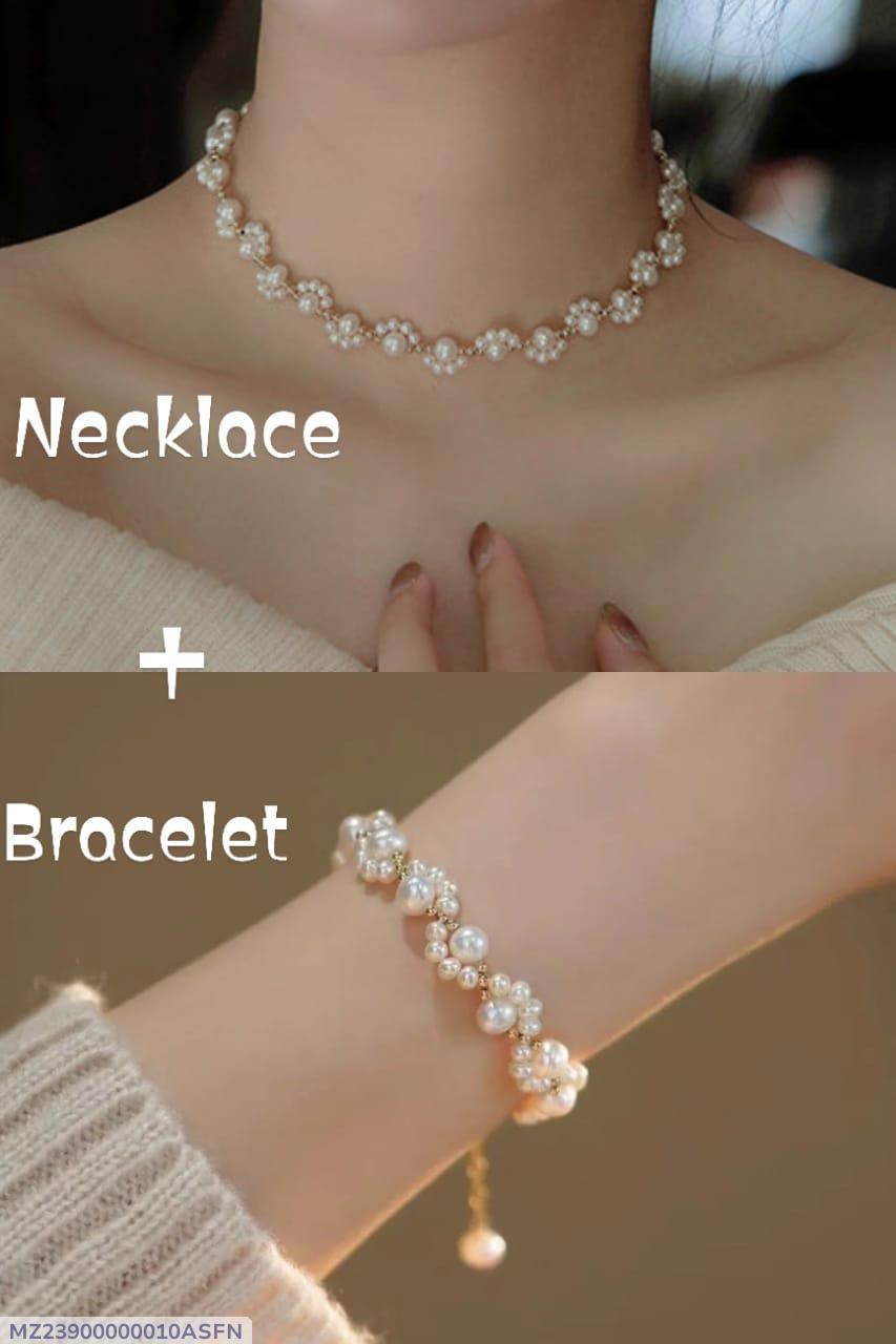 Elegant Pearl Jewelry Set - Necklace + Bracelet for Women✨
