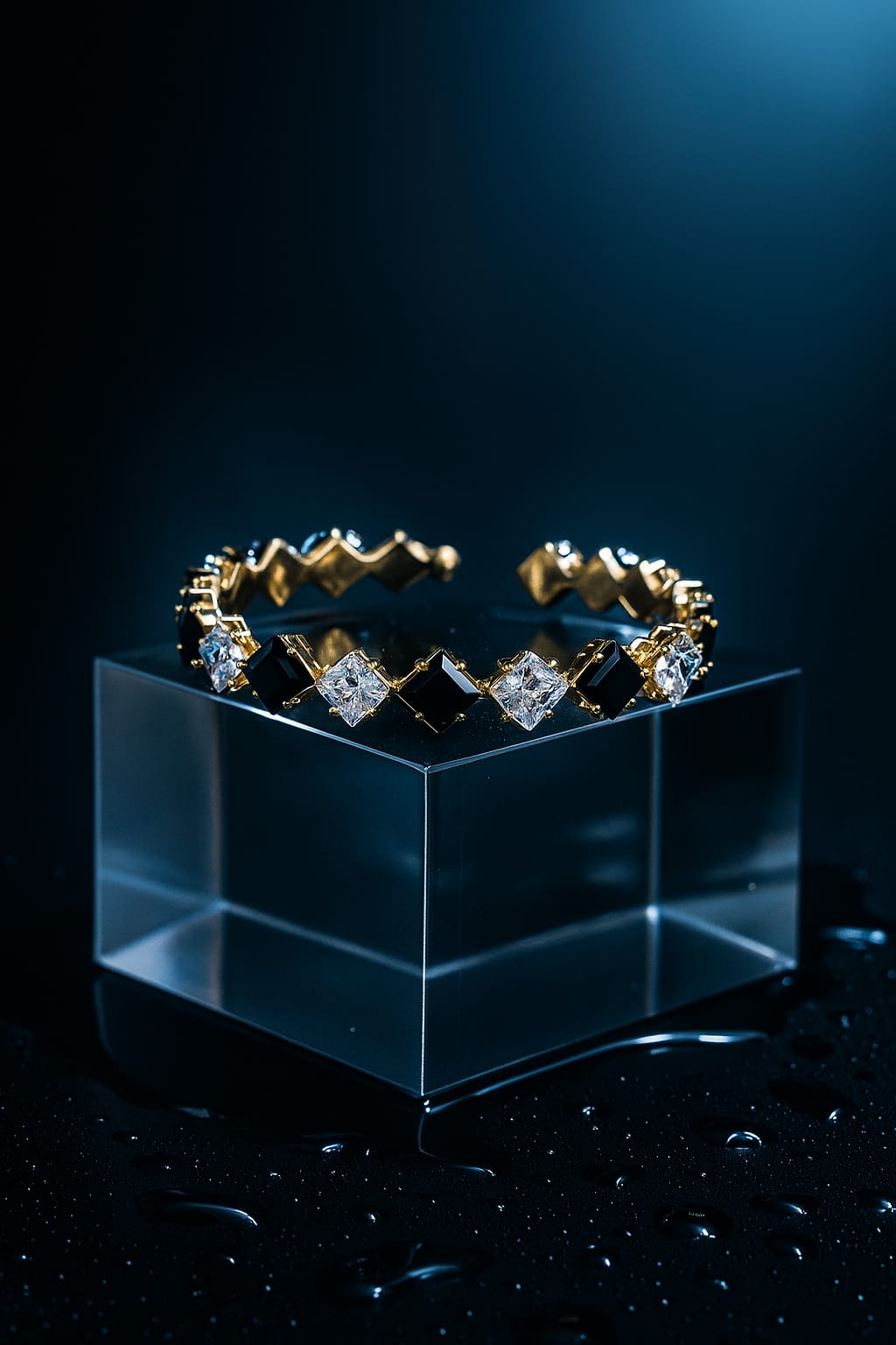 ✨Eternal Elegance Bangle - Gold Plated Cuff with Black & Clear Stones