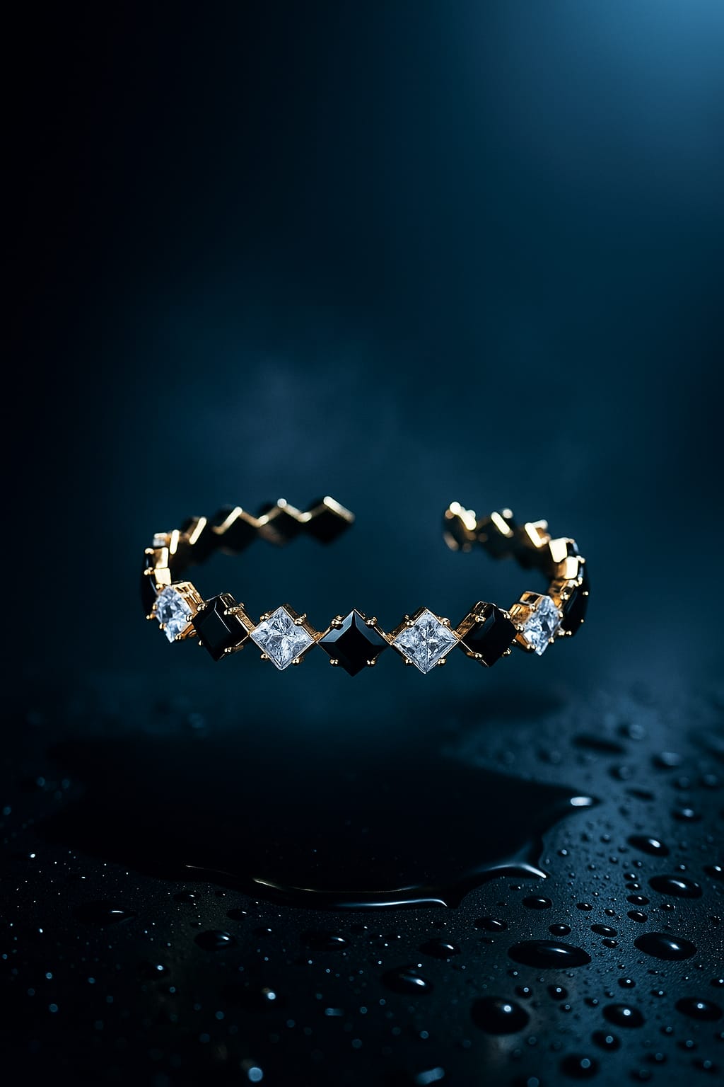 ✨Eternal Elegance Bangle - Gold Plated Cuff with Black & Clear Stones