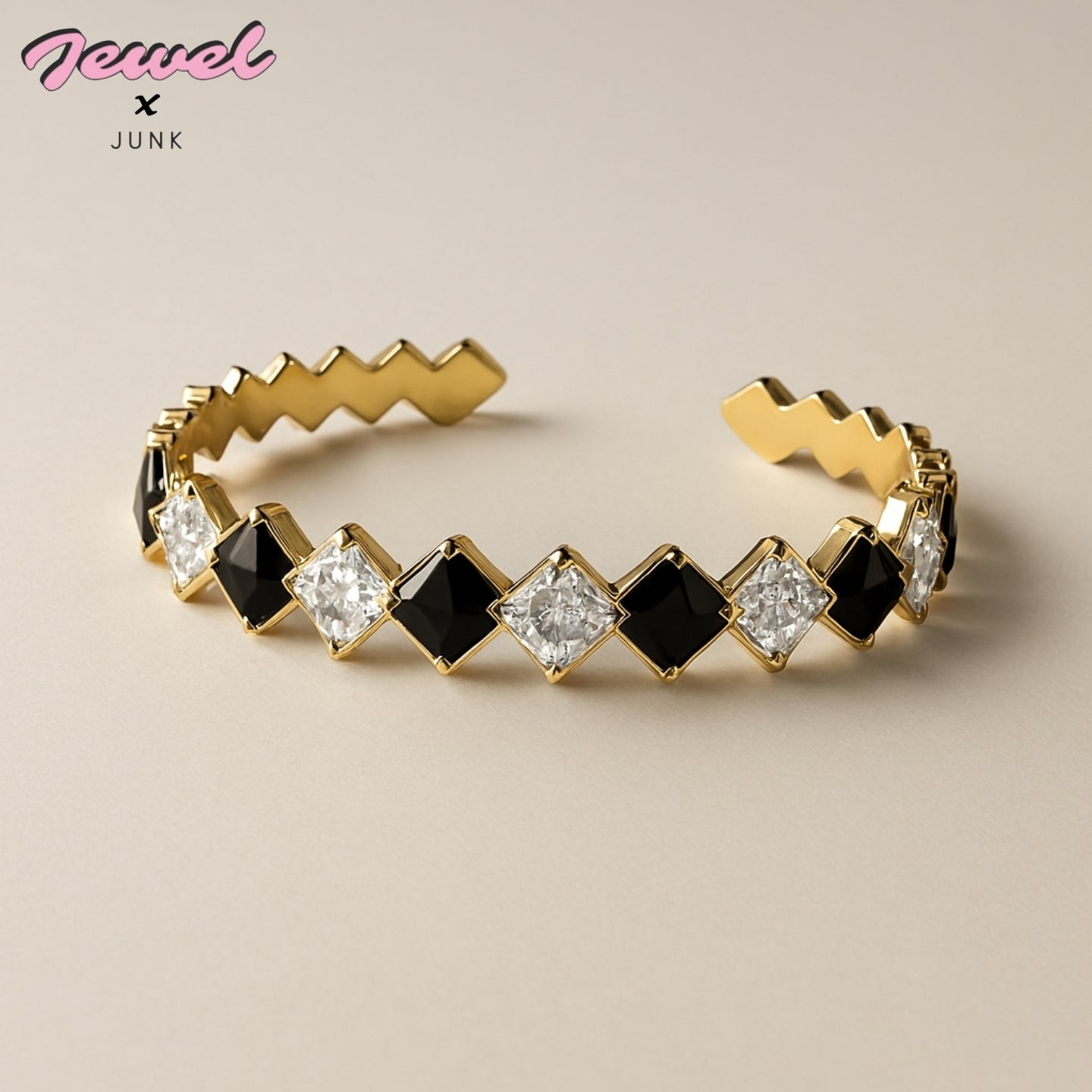 ✨Eternal Elegance Bangle - Gold Plated Cuff with Black & Clear Stones