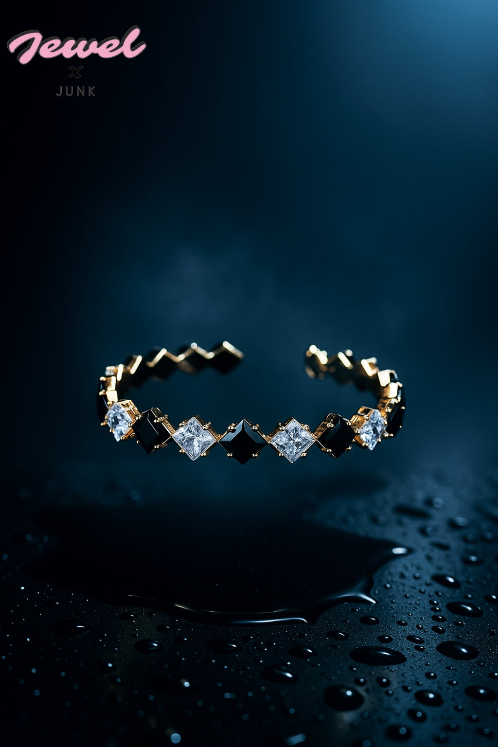 ✨Eternal Elegance Bangle - Gold Plated Cuff with Black & Clear Stones