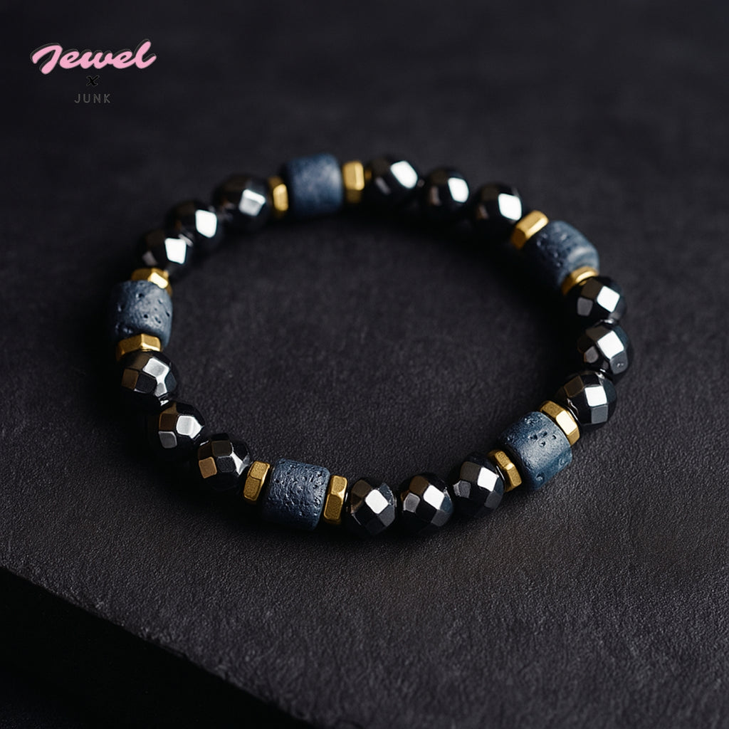 Men's Black Hematite & Lava Stone Beaded Bracelet🖤✨